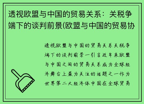 透视欧盟与中国的贸易关系：关税争端下的谈判前景(欧盟与中国的贸易协定)